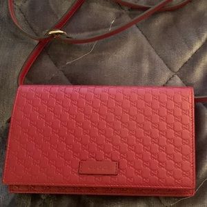 Authentic Gucci Red Micro GG Guccissima Crossbody